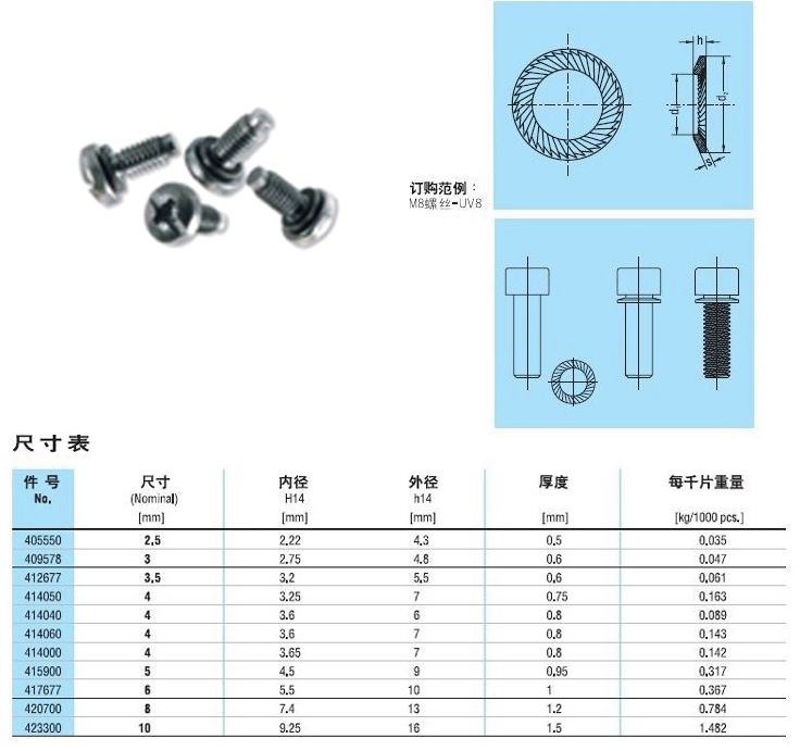 史諾schnorr安全墊圈螺絲墊圈